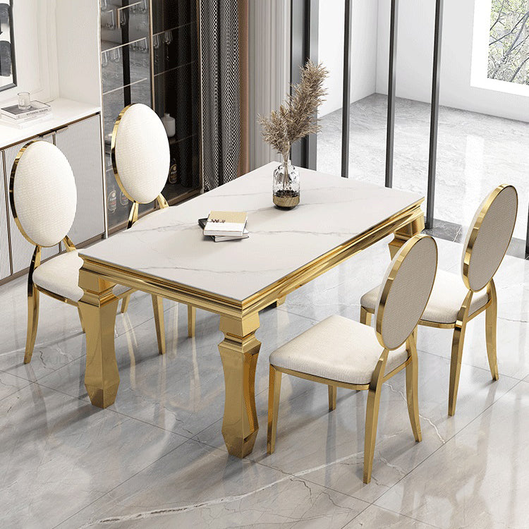 Metal Traditional Luxury Rectangle Dining Table Sintered Stone Table with 4 Legs
