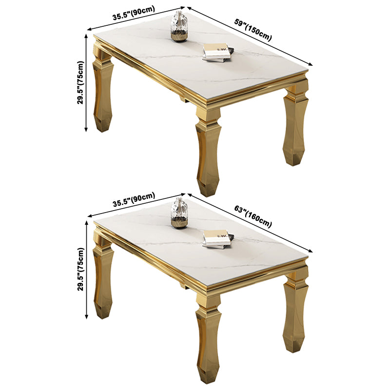 Metal Traditional Luxury Rectangle Dining Table Sintered Stone Table with 4 Legs