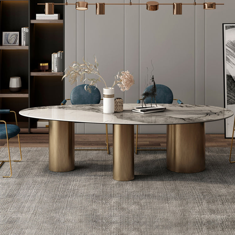 Traditional Luxury Oval Dining Table White Sintered Stone Dining Table with 3 Legs