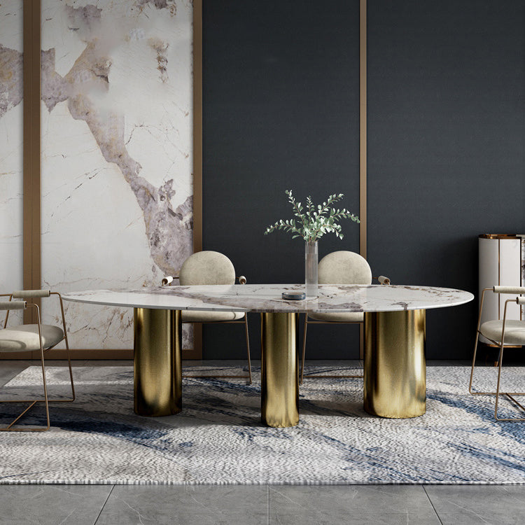 Traditional Luxury Oval Dining Table White Sintered Stone Dining Table with 3 Legs