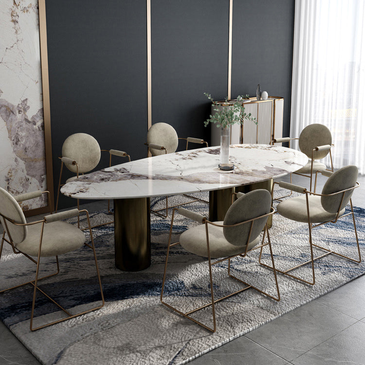 Traditional Luxury Oval Dining Table White Sintered Stone Dining Table with 3 Legs