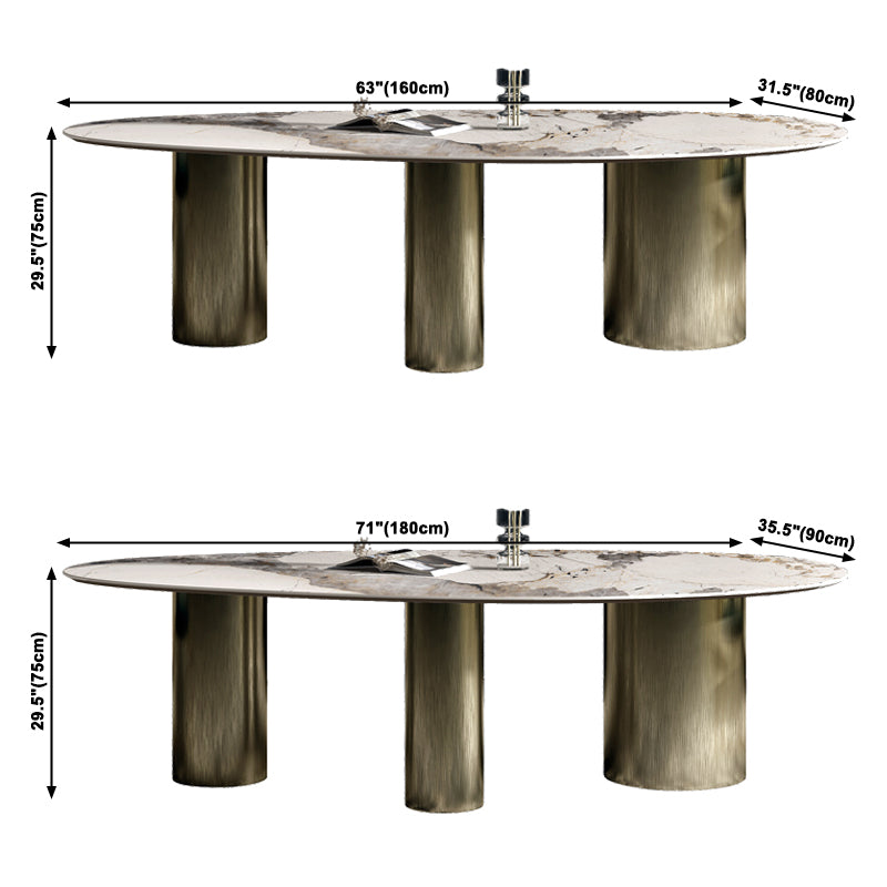 Traditional Luxury Oval Dining Table White Sintered Stone Dining Table with 3 Legs