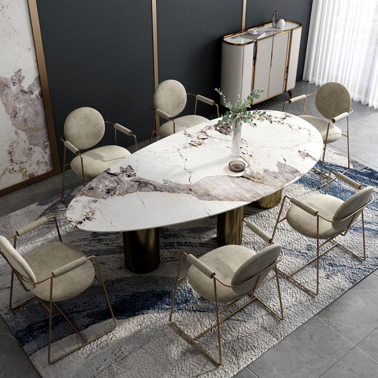 Traditional Luxury Oval Dining Table White Sintered Stone Dining Table with 3 Legs