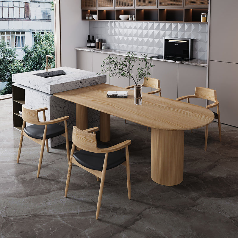 Table à manger en bois massif en pin moderne double table de forme libre de base de piédestal pour la maison