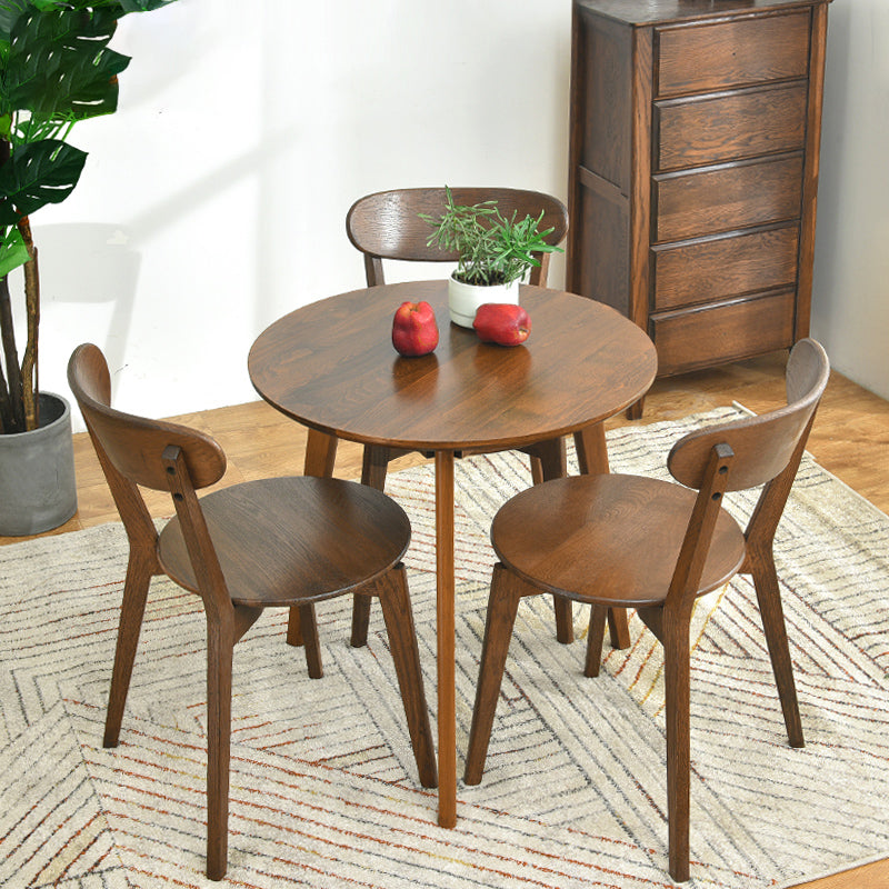 Round Minimalist Dining Table Wood Color Fixed Table with Beech Solid Wood