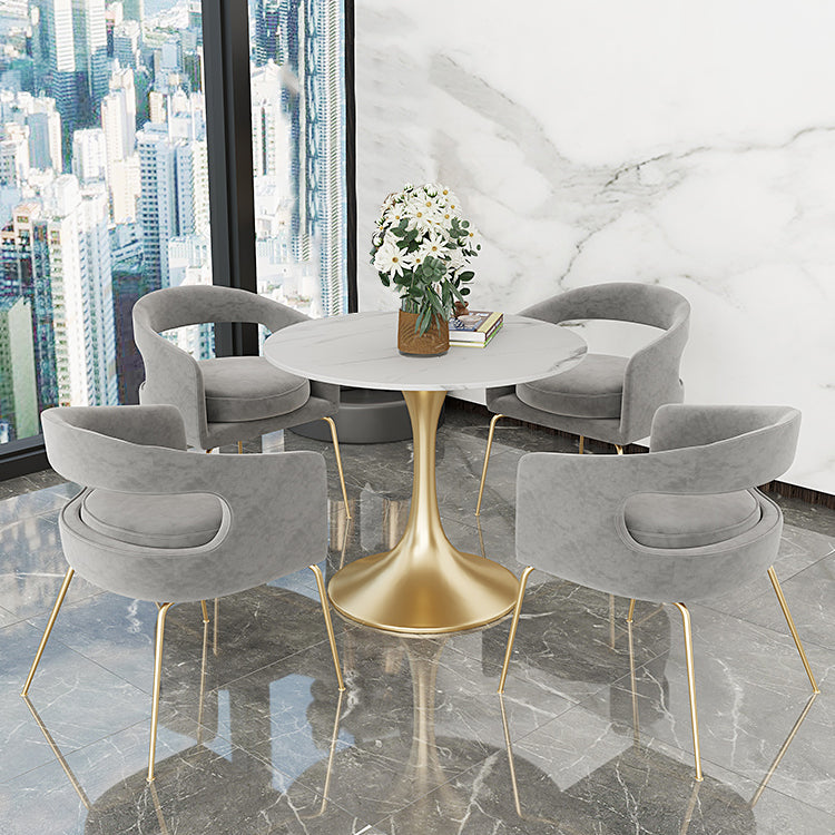 Round Tulip Base Glam Dining Table White Fixed Table of Sintered Stone
