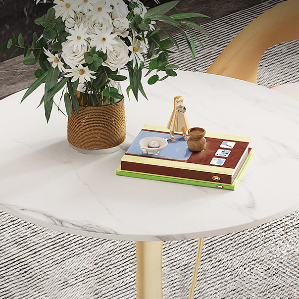 Round Tulip Base Glam Dining Table White Fixed Table of Sintered Stone