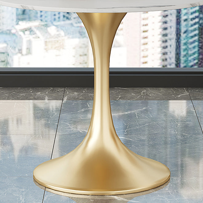 Round Tulip Base Glam Dining Table White Fixed Table of Sintered Stone