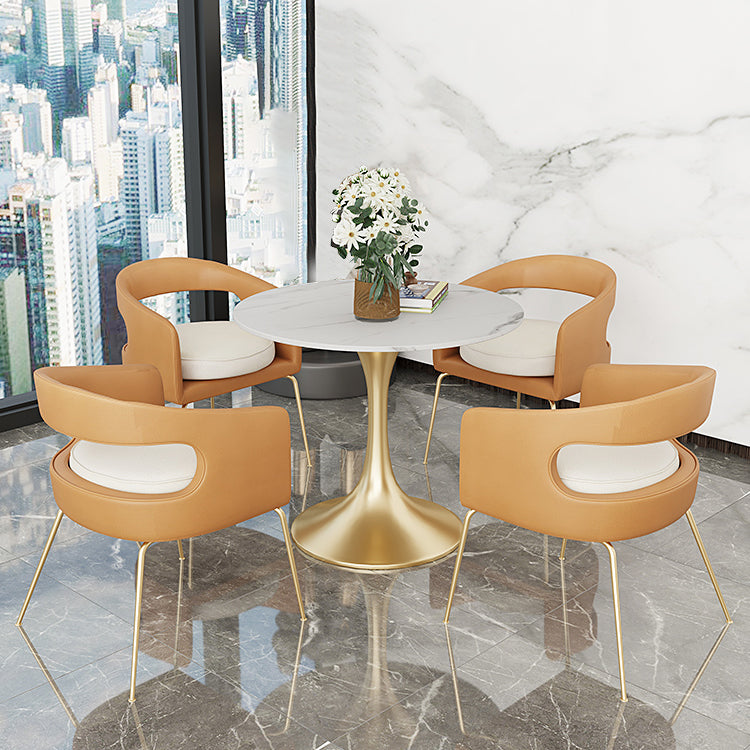 Round Tulip Base Glam Dining Table White Fixed Table of Sintered Stone