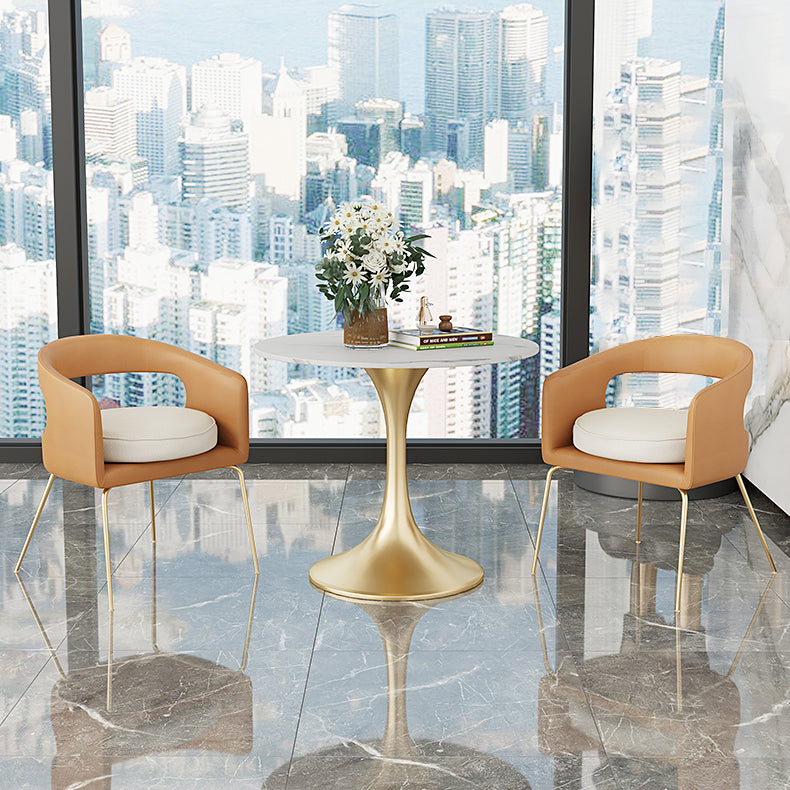 Round Tulip Base Glam Dining Table White Fixed Table of Sintered Stone