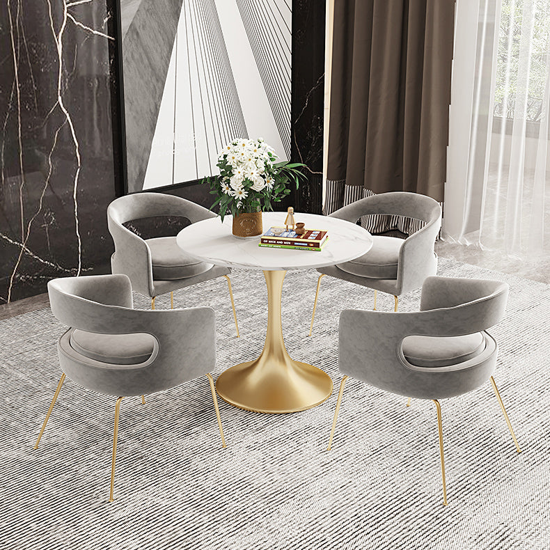 Round Tulip Base Glam Dining Table White Fixed Table of Sintered Stone