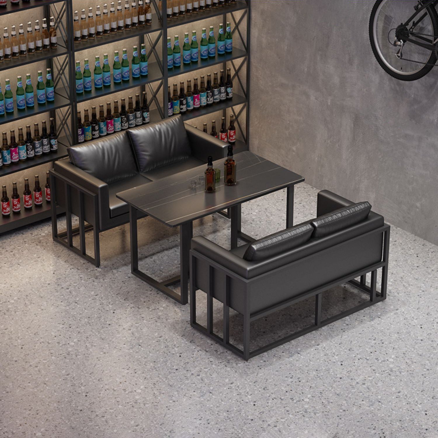 Industrial Sintered Stone Dinner Room Kitchen Table Black Table with Metal Base for Dinning Room