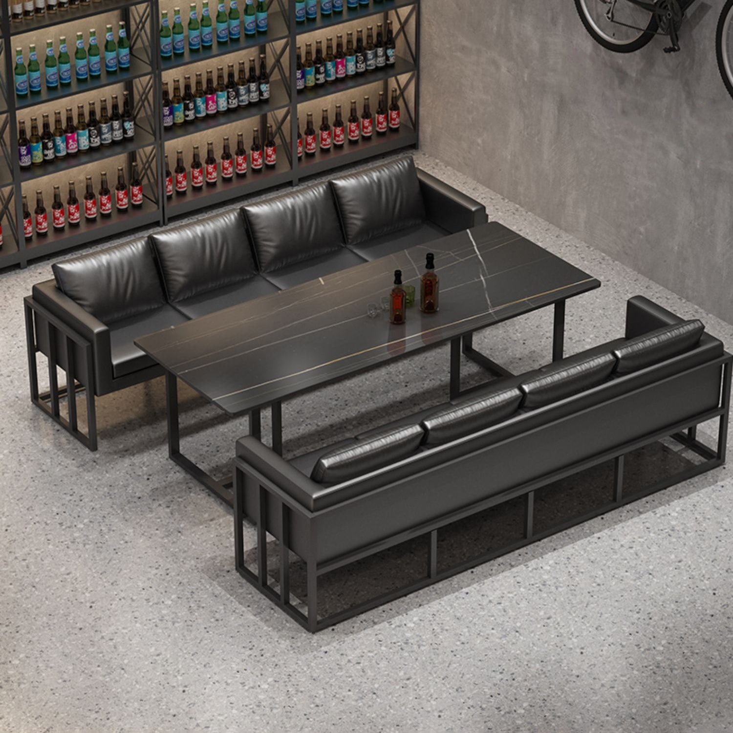 Industrial Sintered Stone Dinner Room Kitchen Table Black Table with Metal Base for Dinning Room