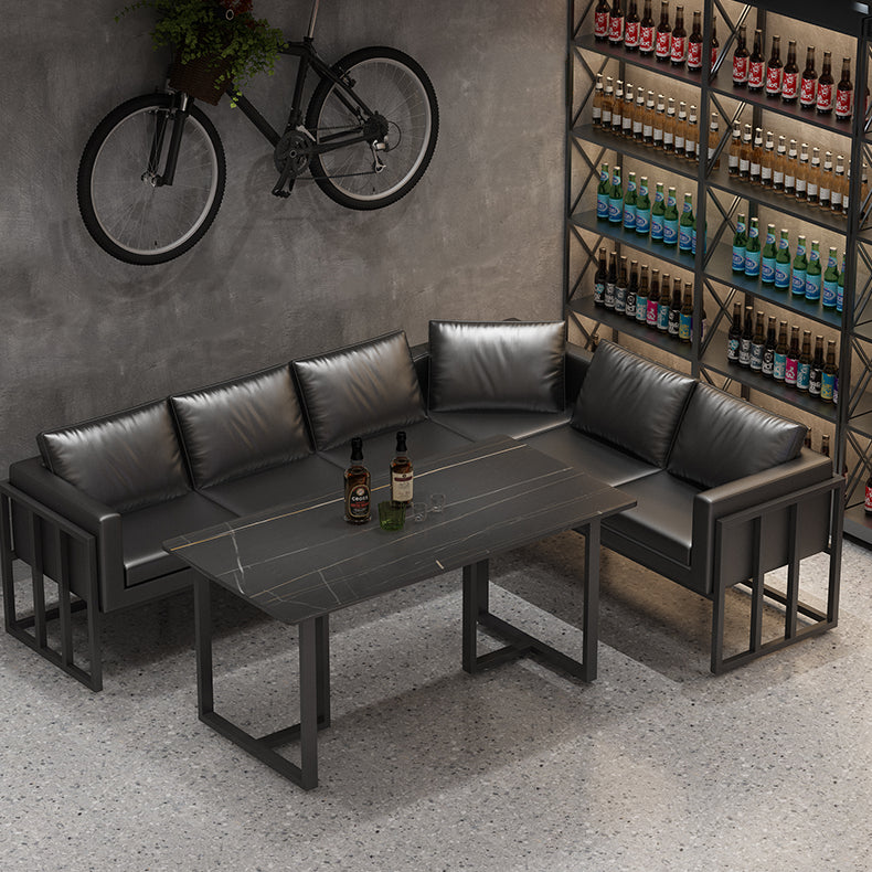 Industrial Sintered Stone Dinner Room Kitchen Table Black Table with Metal Base for Dinning Room