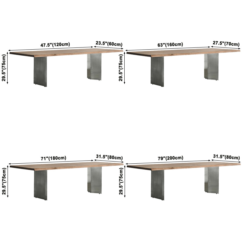 Mesa de comedor rectangular de color madera, mesa de madera maciza de lujo con pedestal doble