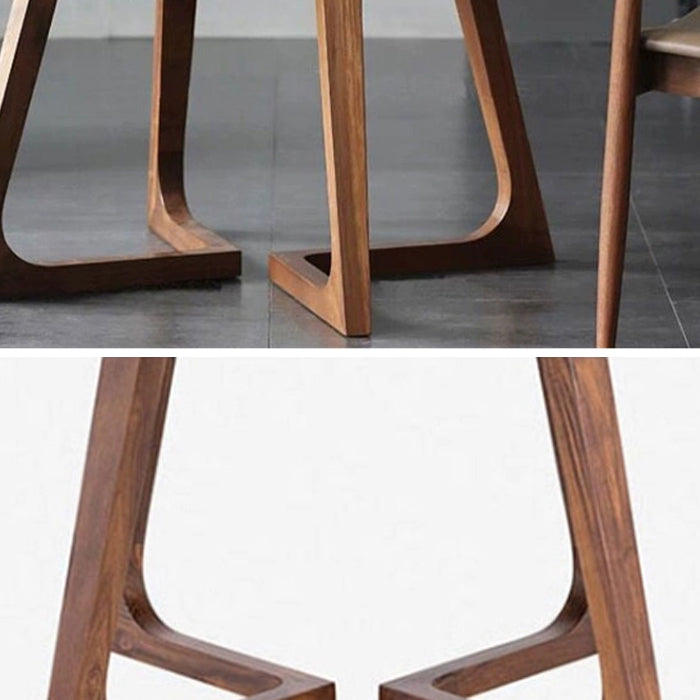 Round Shape Double Pedestal Modern Dining Table Wood Color Fixed Table with Solid Wood