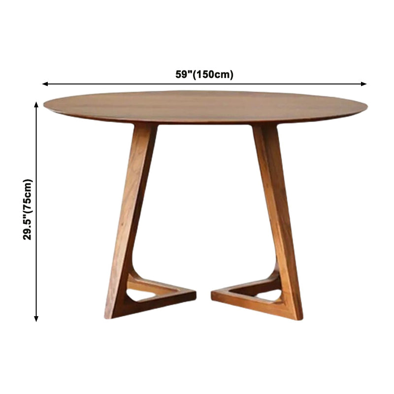 Round Shape Double Pedestal Modern Dining Table Wood Color Fixed Table with Solid Wood