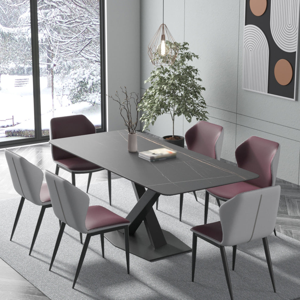 Contemporary Rectangle Dining Room Table Sintered Stone Table with Pedestal Base