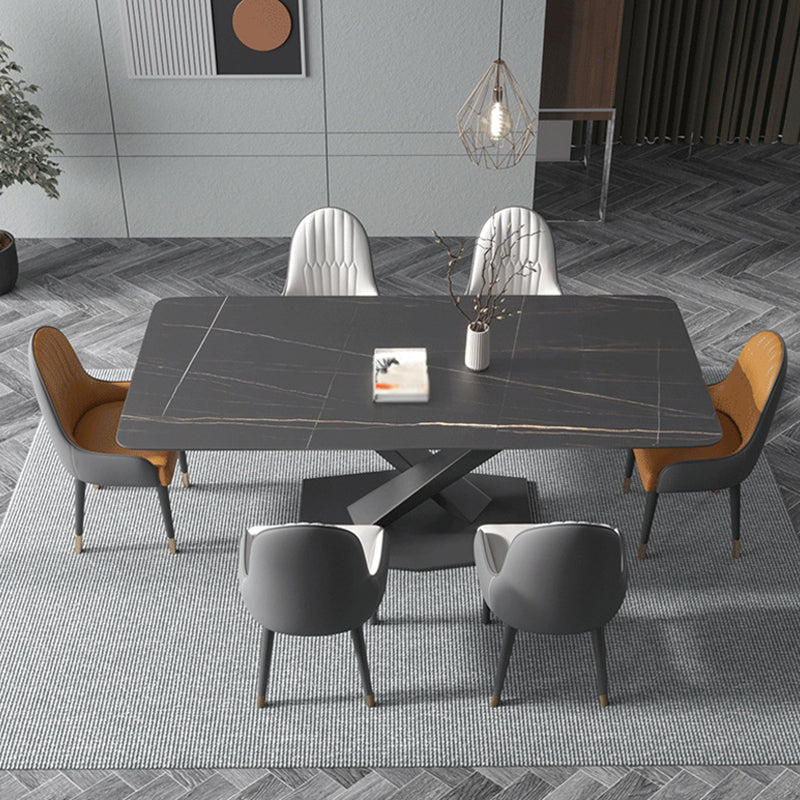 Contemporary Rectangle Dining Room Table Sintered Stone Table with Pedestal Base