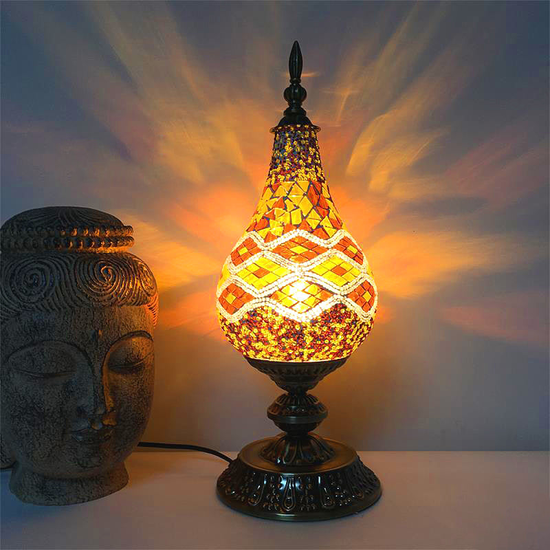 Lampe de Table LED en verre fabriquée à la main, Vintage, blanc/rouge/jaune, lampe de chevet en forme de larme pour chambre à coucher