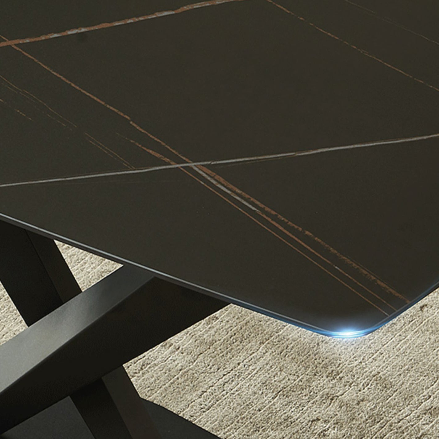 Contemporary Rectangle Dining Room Table Sintered Stone Table with Pedestal Base