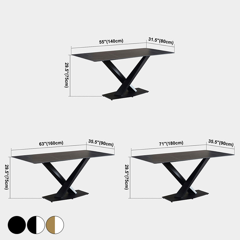 Contemporary Rectangle Dining Room Table Sintered Stone Table with Pedestal Base