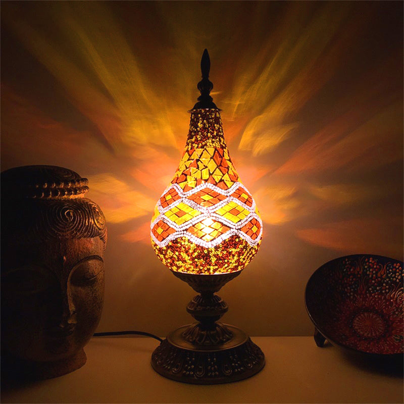 Lampe de Table LED en verre fabriquée à la main, Vintage, blanc/rouge/jaune, lampe de chevet en forme de larme pour chambre à coucher