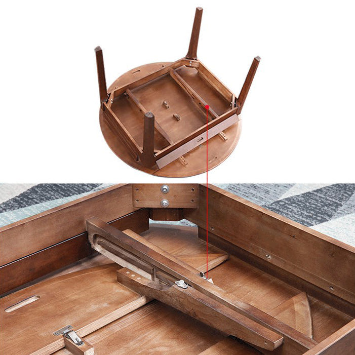 Extendable Rubber Wood Round Table Modern Adjustable Wood Table with 4 Legs