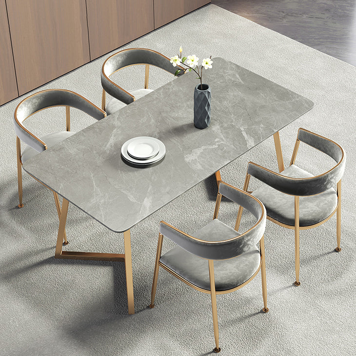 Metal Traditional Luxury Rectangle Table Sintered Stone Table with Sled Base