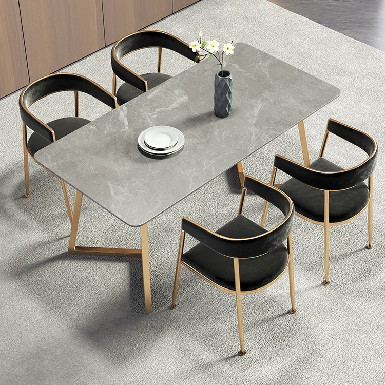 Metal Traditional Luxury Rectangle Table Sintered Stone Table with Sled Base