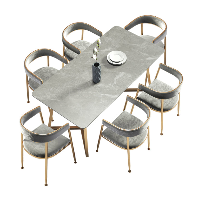 Metal Traditional Luxury Rectangle Table Sintered Stone Table with Sled Base
