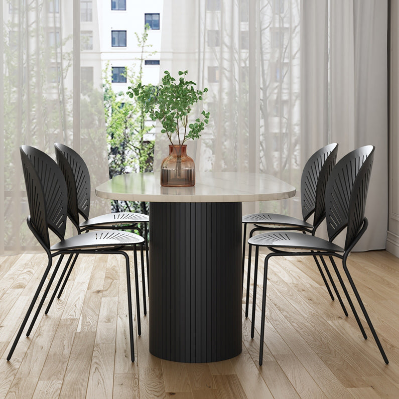Tavolo da pranzo moderno a forma ovale Tavolo fisso a due colori con doppio piedistallo