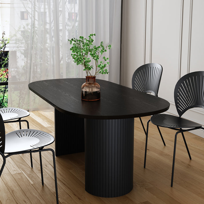 Tavolo da pranzo moderno a forma ovale Tavolo fisso a due colori con doppio piedistallo