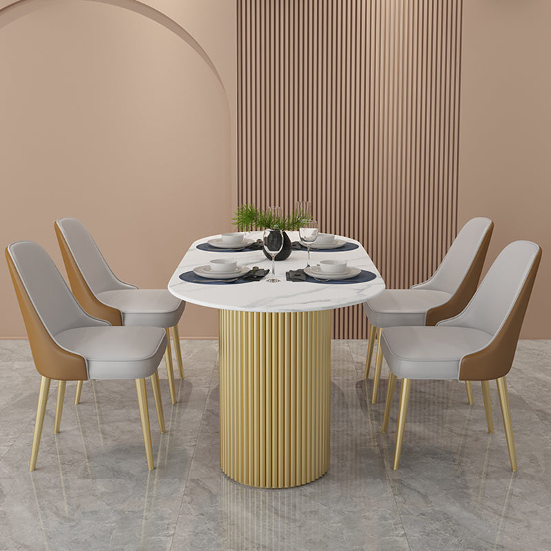 Tavolo da pranzo a due colori a forma ovale semplicità tavolo doppio piedistallo per sala da pranzo