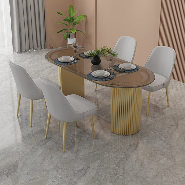 Tavolo da pranzo a due colori a forma ovale semplicità tavolo doppio piedistallo per sala da pranzo