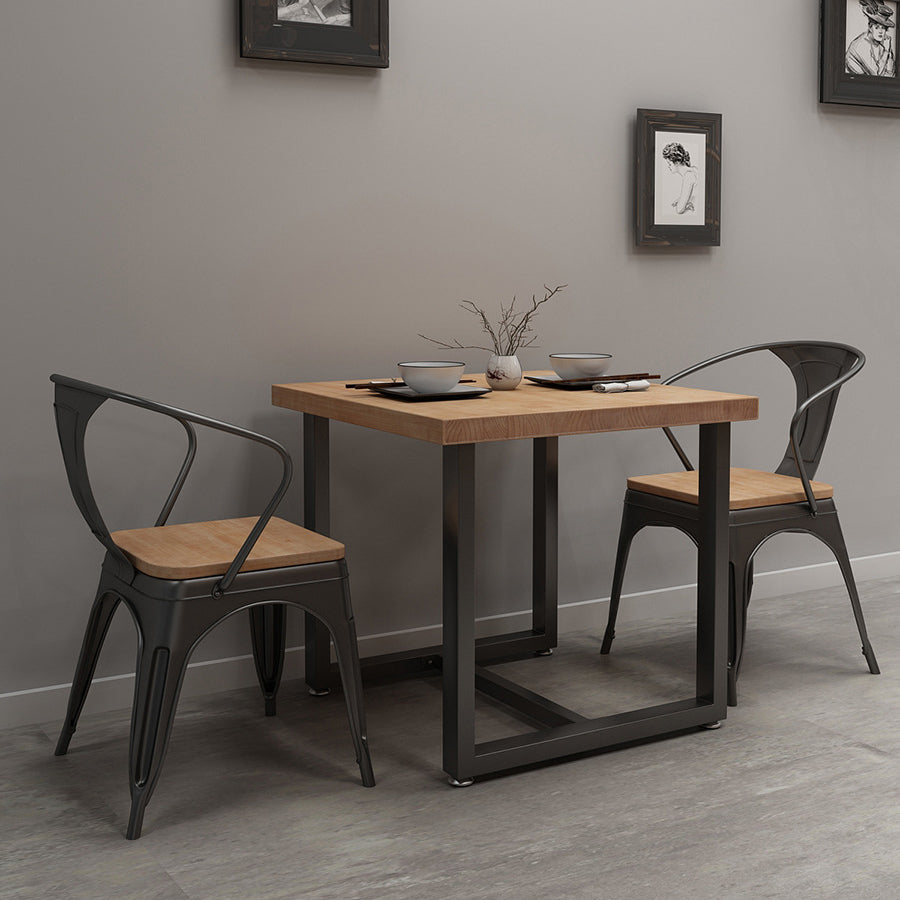 Mesa de cocina de la cena de madera maciza industrial mesa de cocina marrón con marco negro para comedor