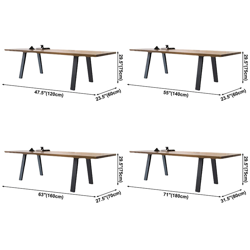Mesa de comedor de rectángulo marrón industrial Mesa de comedor estándar de madera maciza con 4 patas Base