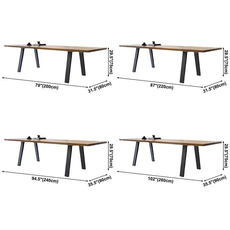 Mesa de comedor de rectángulo marrón industrial Mesa de comedor estándar de madera maciza con 4 patas Base