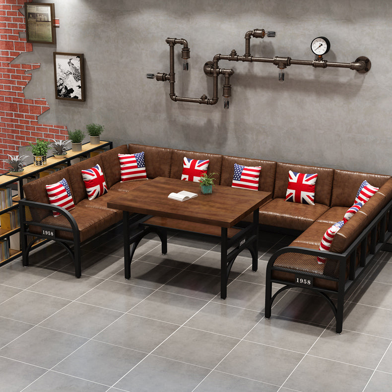 Industrial Style Solid Wood Dinner Room Kitchen Table Brown Metal Base Table for Dinning Room