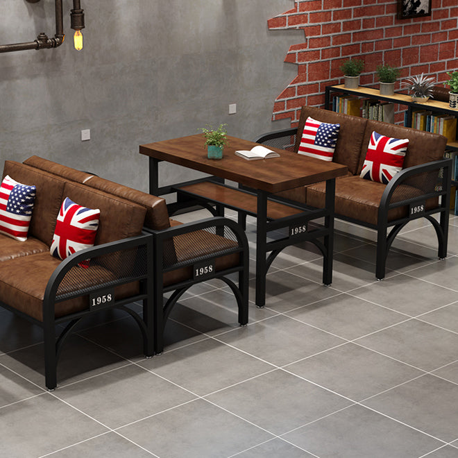 Industrial Style Solid Wood Dinner Room Kitchen Table Brown Metal Base Table for Dinning Room