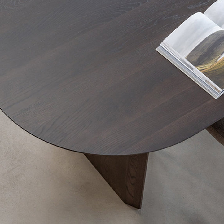 Mesa de comedor minimalista de doble pedestal oval