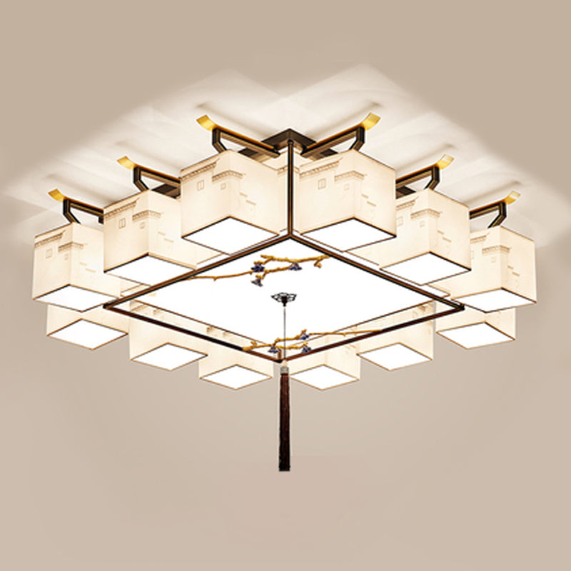 5/8/12/16/21 Ceiling Light with Fabric Shade Chinese Style Flush Mount Light