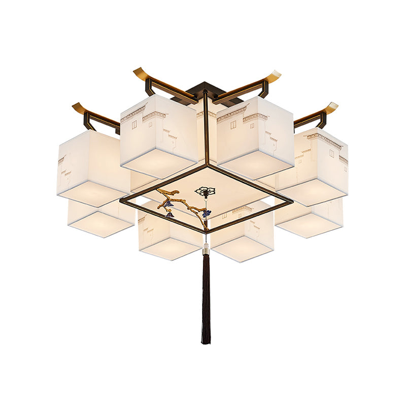 5/8/12/16/21 Ceiling Light with Fabric Shade Chinese Style Flush Mount Light