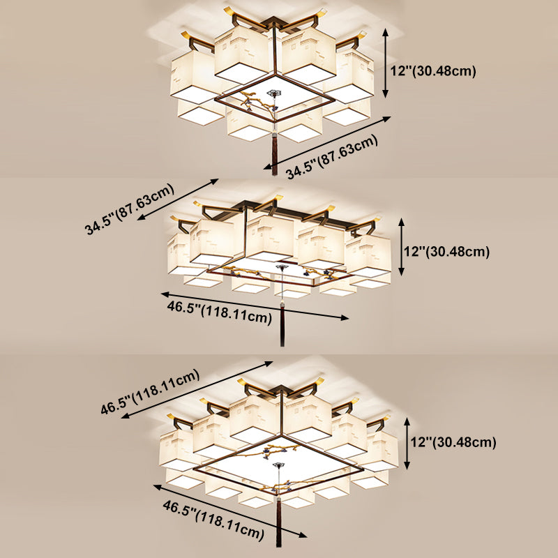 5/8/12/16/21 Ceiling Light with Fabric Shade Chinese Style Flush Mount Light