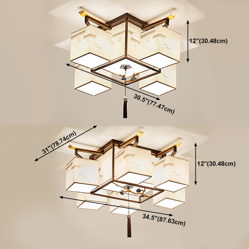 5/8/12/16/21 Ceiling Light with Fabric Shade Chinese Style Flush Mount Light