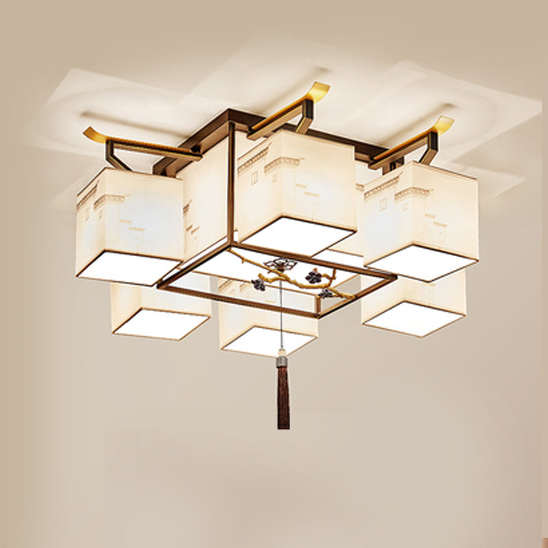 5/8/12/16/21 Ceiling Light with Fabric Shade Chinese Style Flush Mount Light
