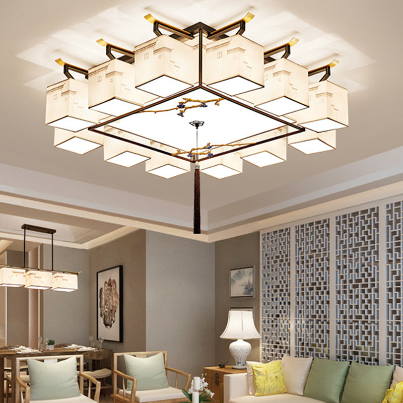 5/8/12/16/21 Ceiling Light with Fabric Shade Chinese Style Flush Mount Light