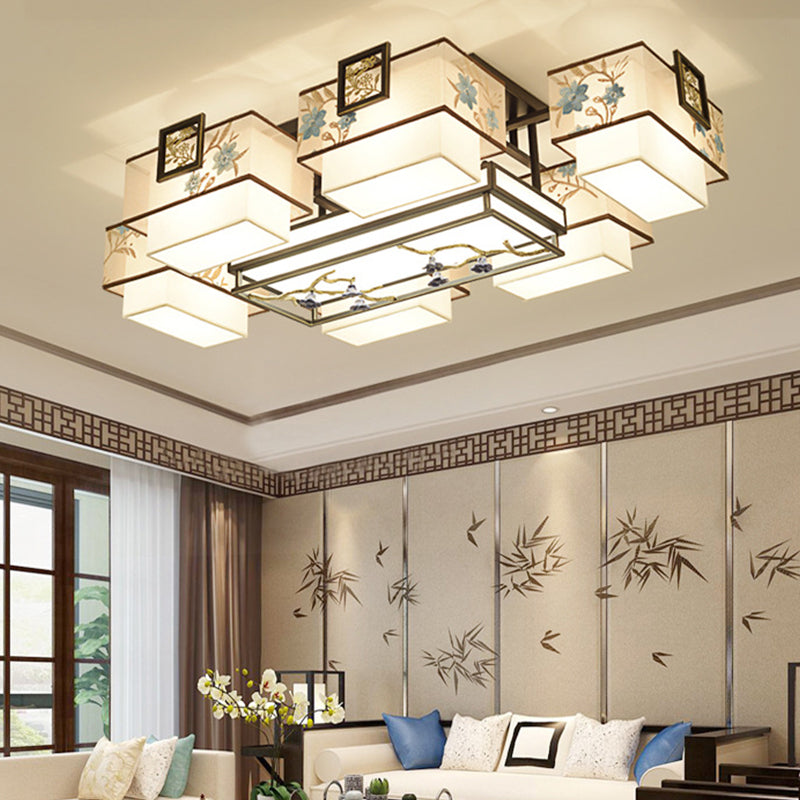 3/5/7 Heads Flush Lamp Chinese Style Fabric Flush Ceiling Light for Living Room Dinning Room