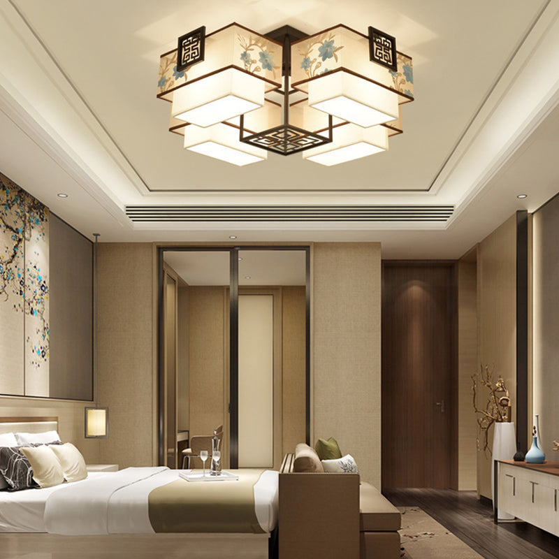 3/5/7 Heads Flush Lamp Chinese Style Fabric Flush Ceiling Light for Living Room Dinning Room