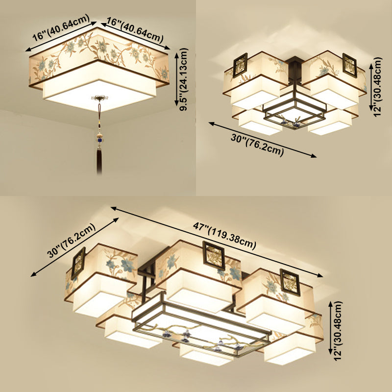 3/5/7 Heads Flush Lamp Chinese Style Fabric Flush Ceiling Light for Living Room Dinning Room